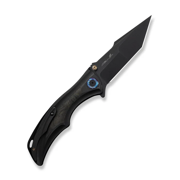 WE KNIFE Tighe Down Black Titanium Integral Handle With Black & Yellow Carbon Fiber