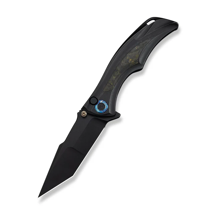 WE KNIFE Tighe Down Black Titanium Integral Handle With Black & Yellow Carbon Fiber