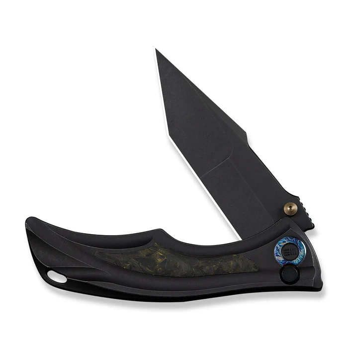 WE KNIFE Tighe Down Black Titanium Integral Handle With Black & Yellow Carbon Fiber