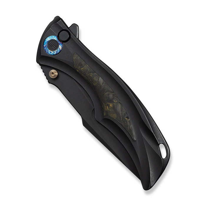 WE KNIFE Tighe Down Black Titanium Integral Handle With Black & Yellow Carbon Fiber