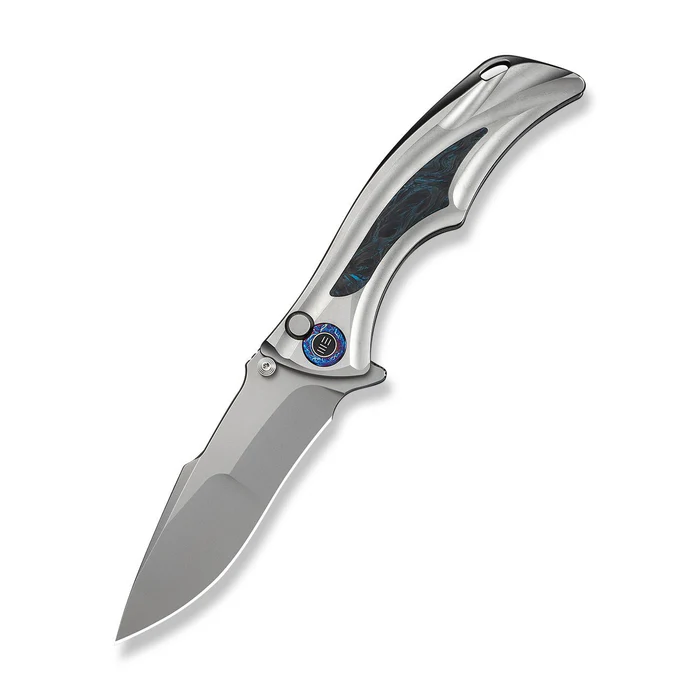 WE KNIFE Tighe Down Gray Titanium Integral Handle With Black & Blue Carbon