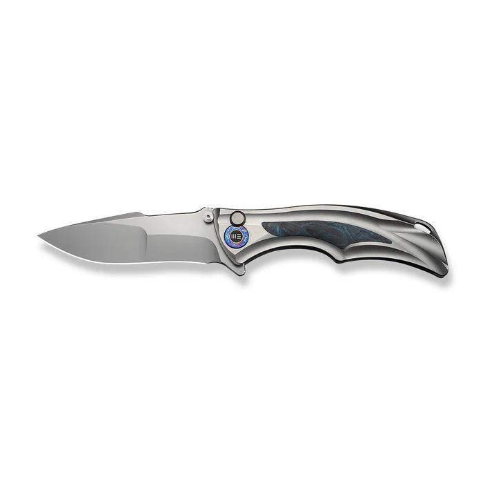WE KNIFE Tighe Down Gray Titanium Integral Handle With Black & Blue Carbon