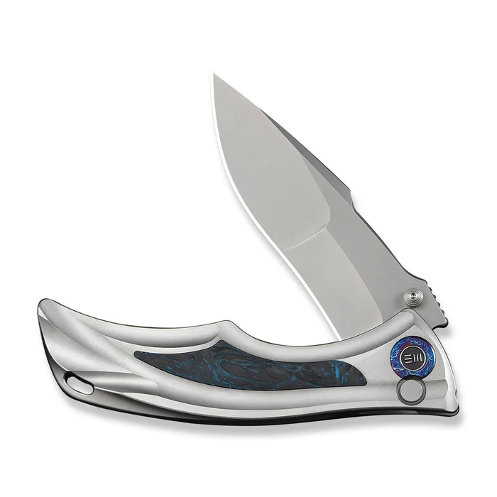 WE KNIFE Tighe Down Gray Titanium Integral Handle With Black & Blue Carbon