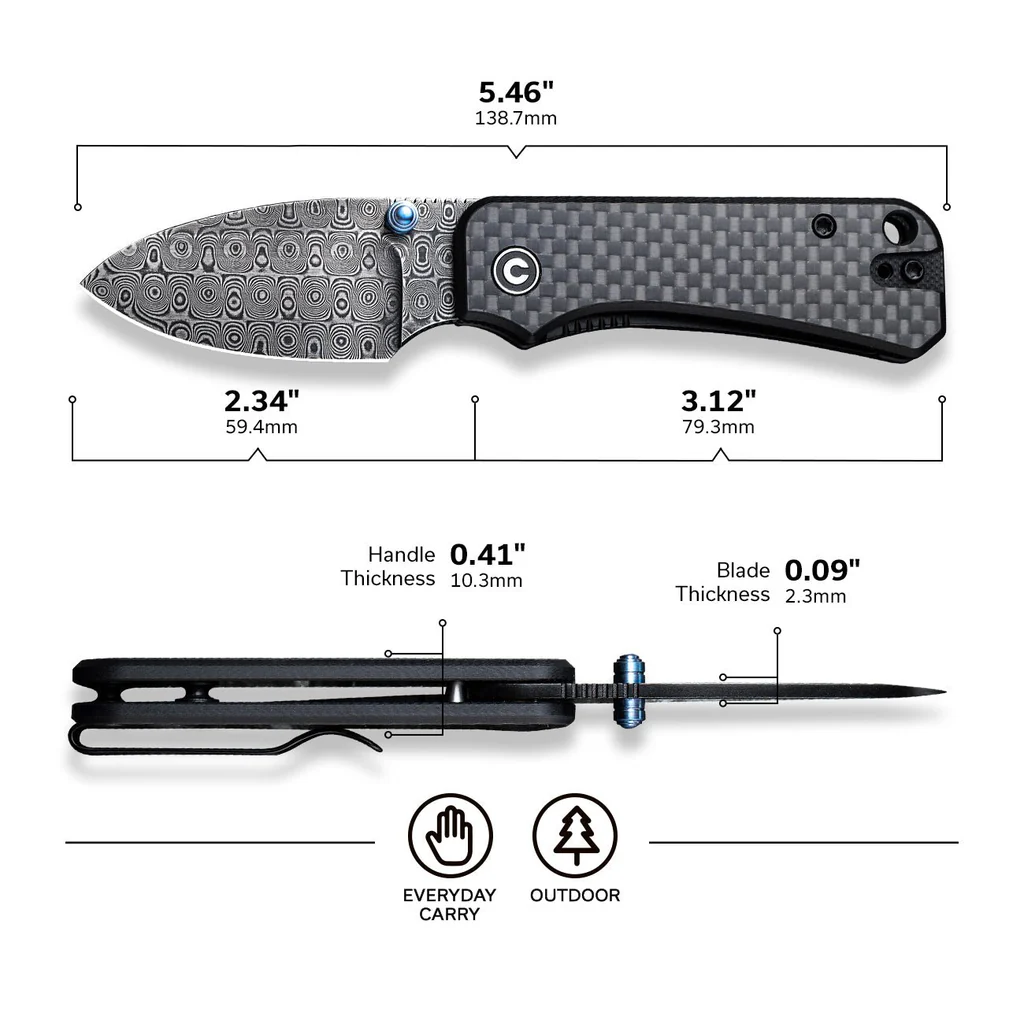 CIVIVI Baby Banter Thumb Stud Knife Carbon Fiber & G10 Handle