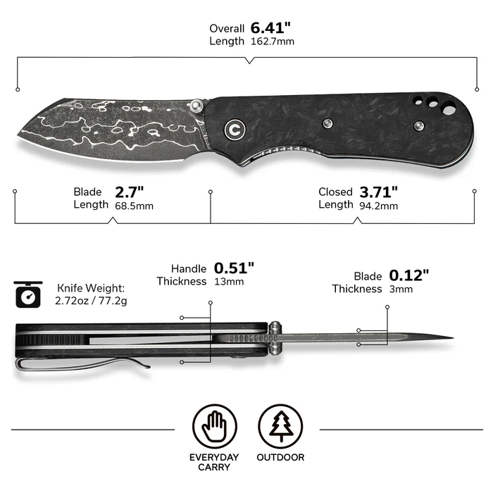 CIVIVI Crabby Carbon Fiber - Damascus 