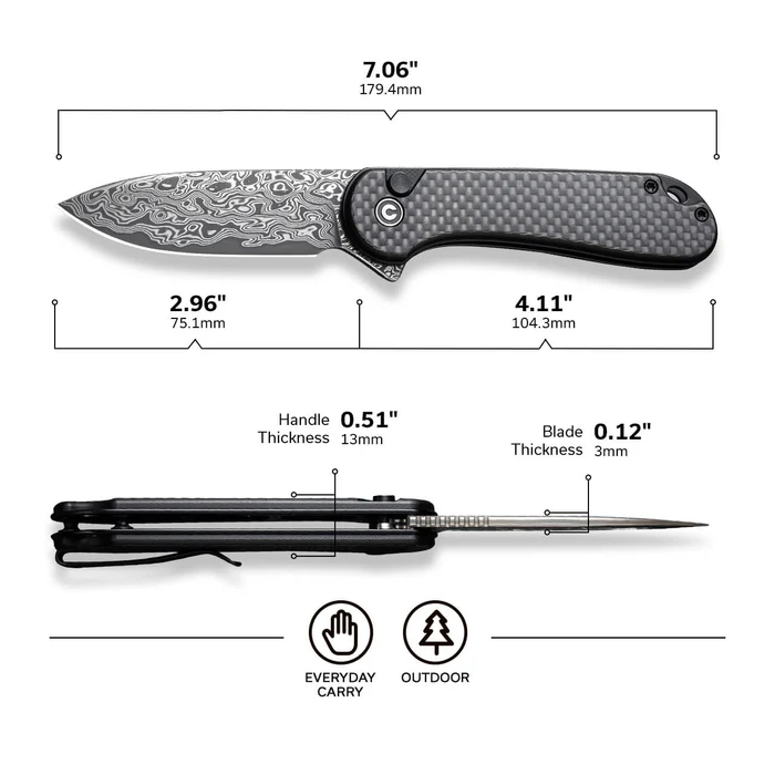 CIVIVI Elementum II Carbon Fiber - Damascus 