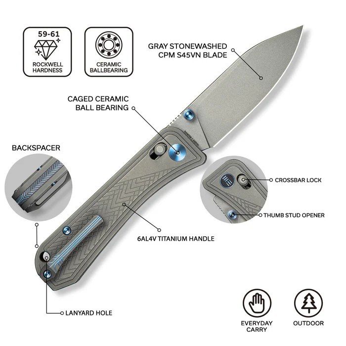 WE KNIFE Bougie Banter Thumb Stud & Crossbar Lock Knife Titanium Handle