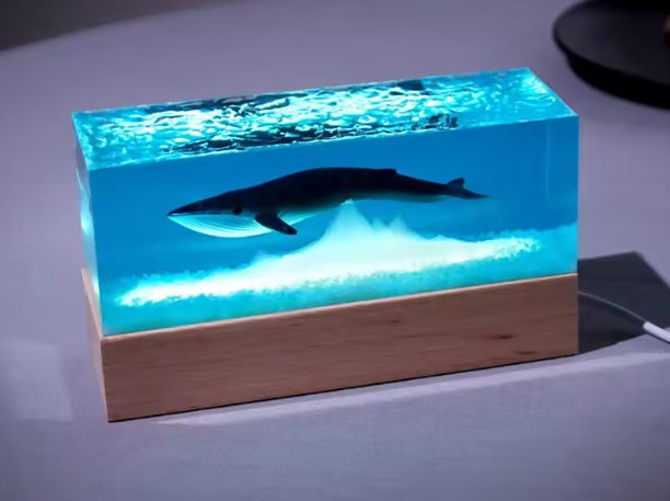 Resin Blue Whale +Wood Base with Light