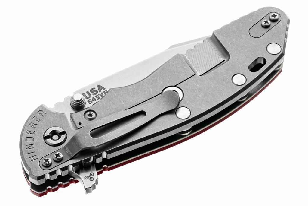 Hinderer XM-24 Harpoon Spanto S45VN - Stonewashed Titanium & Blade - Red G-10