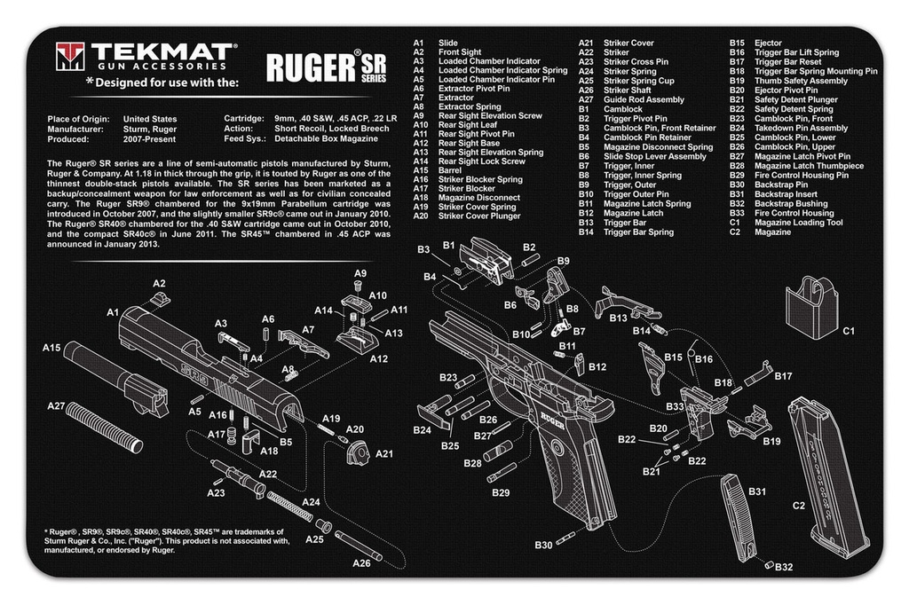 Tekmat Ruger SR 9 (SR 40) - Gun Cleaning Mat