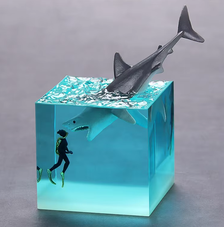 Resin Megalodon Shark With Diver