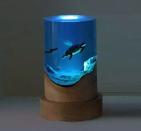 Resin LED Light Set cylindrical turtle with diver