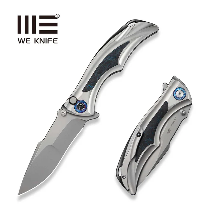 WE KNIFE Tighe Down Gray Titanium Integral Handle With Black & Blue Carbon