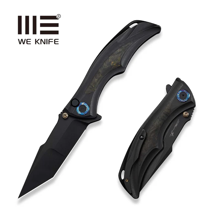 WE KNIFE Tighe Down Black Titanium Integral Handle With Black & Yellow Carbon Fiber