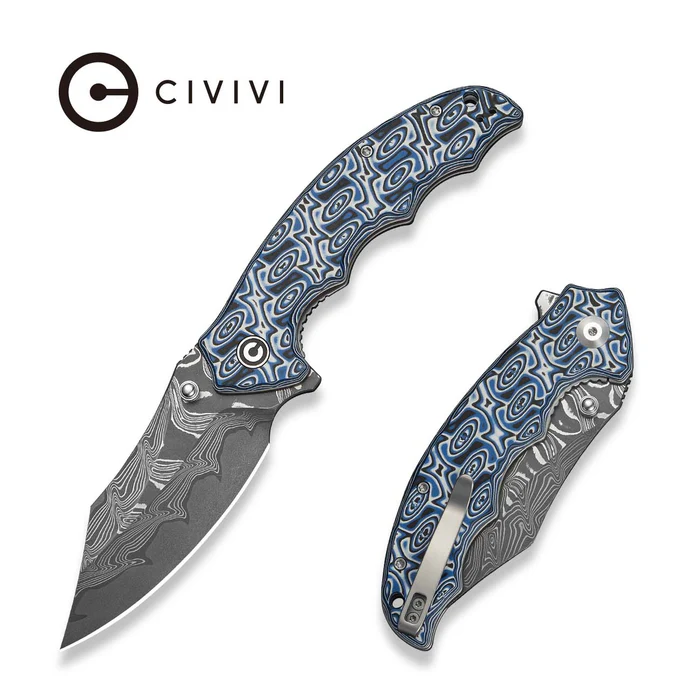 CIVIVI Pentad Blue Vortex Micarta - Damascus