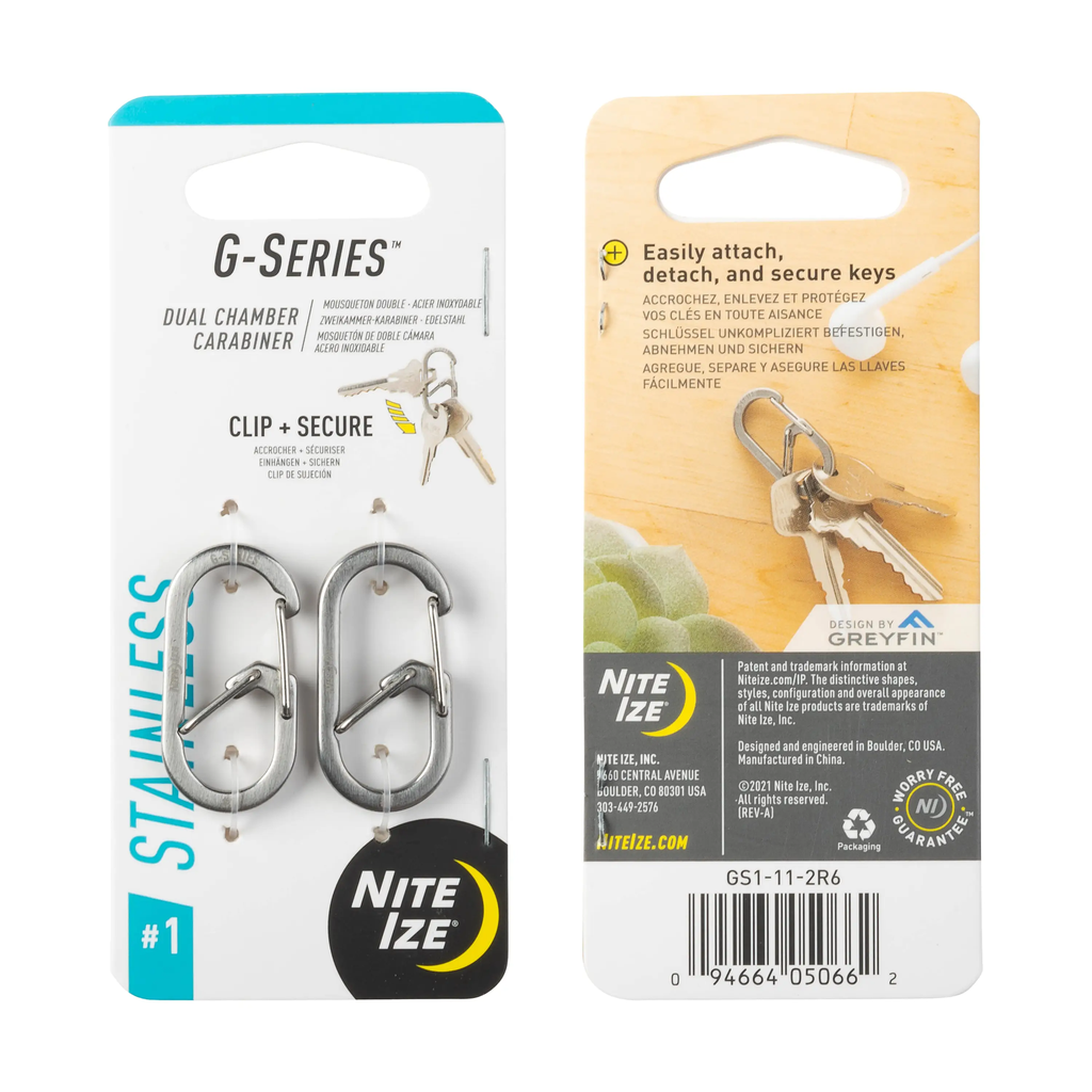 Nite Ize  G-Series™ Dual Chamber Carabiner #1 - 2 Pack (Stainless Steel)