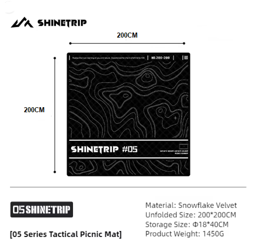 Shine trip Tactical Picnic Mat Black - Medium